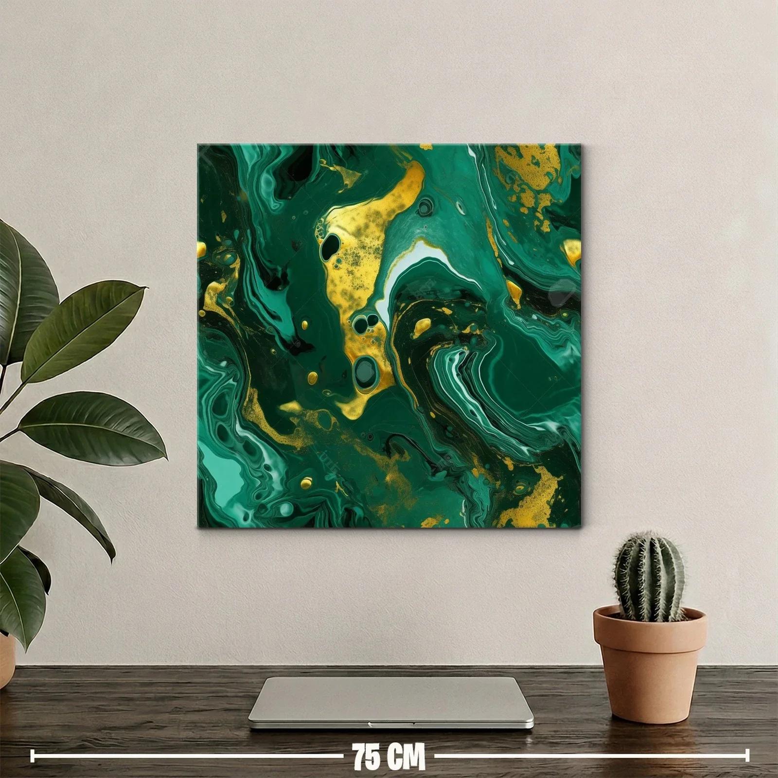 Arte Abstracto en Verde y Dorado con Movimiento Fluido — miniatura 2