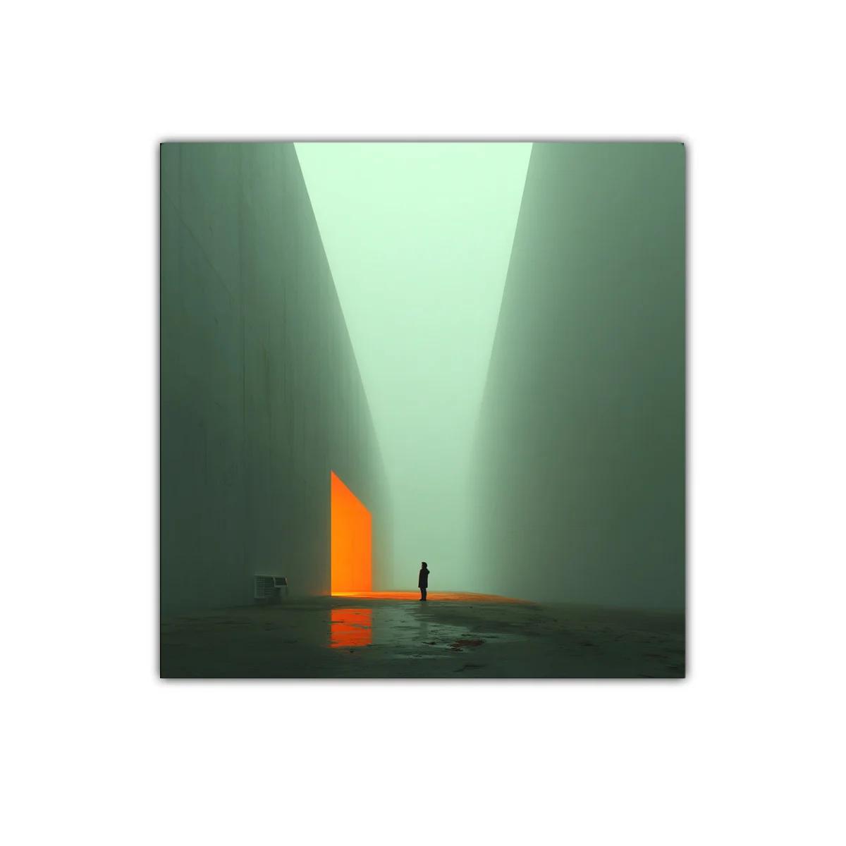 Arte minimalista con figura solitaria y luz cálida