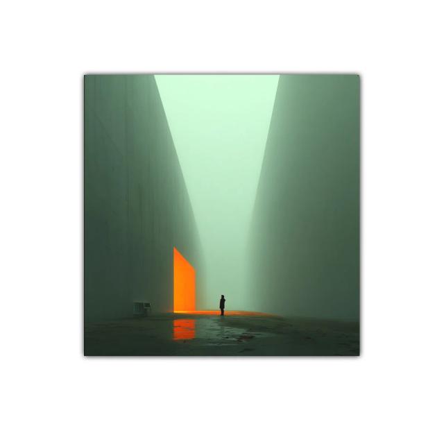 Arte minimalista con figura solitaria y luz cálida