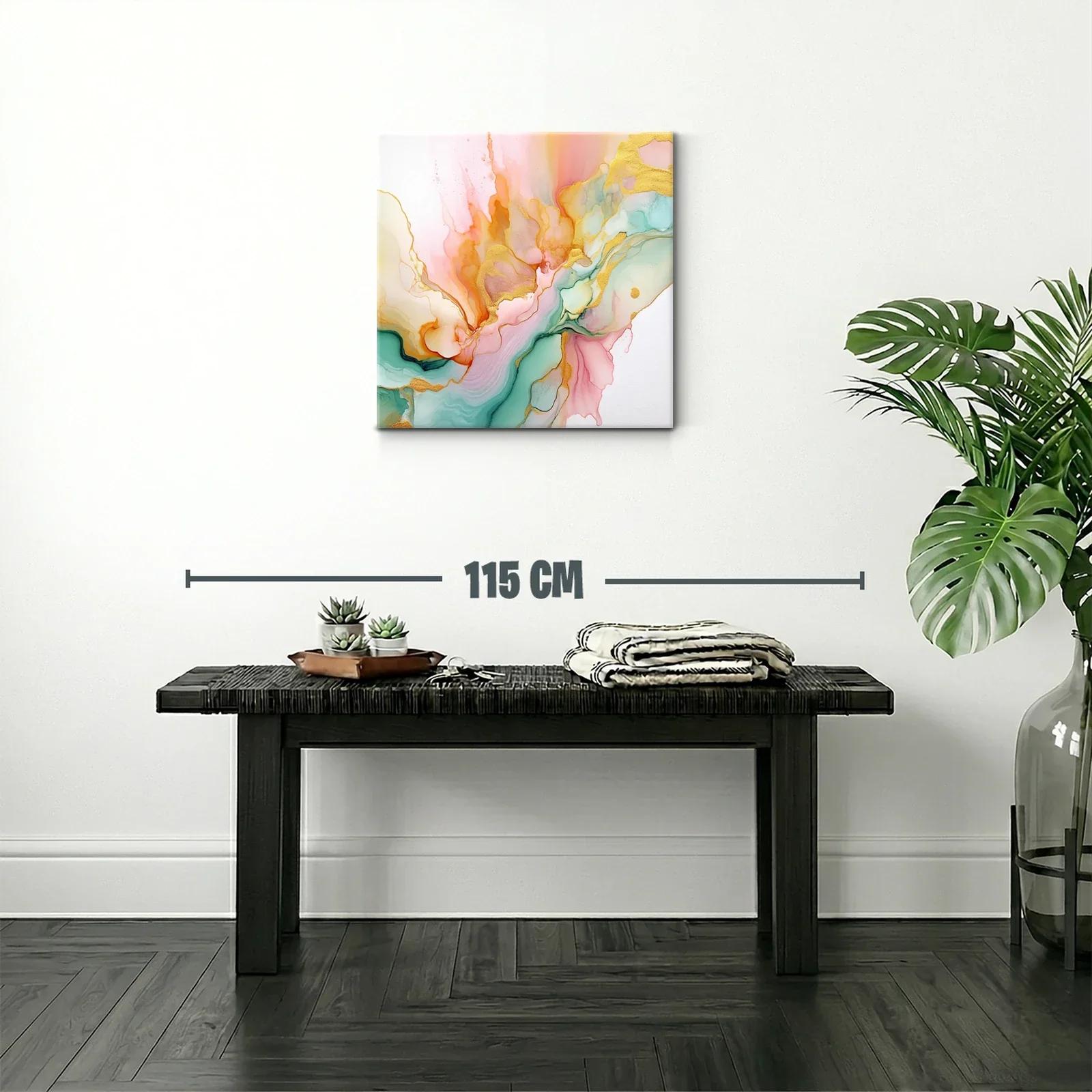 Cuadro Abstracto con Tonos Dorados y Pasteles Suaves — miniatura 2