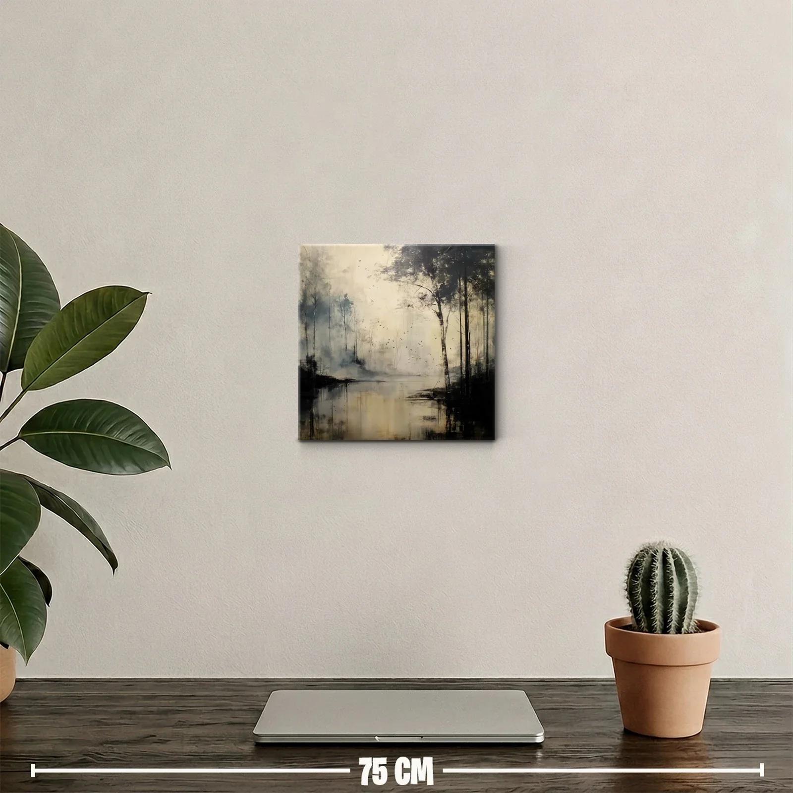 Paisaje sereno con árboles y reflejos en tonos neutros — miniatura 2