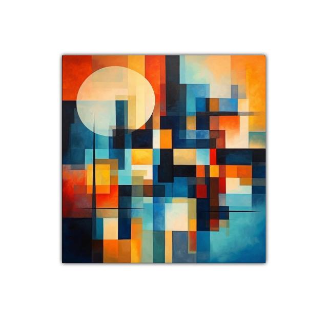 Composición geométrica moderna con tonos cálidos y fríos