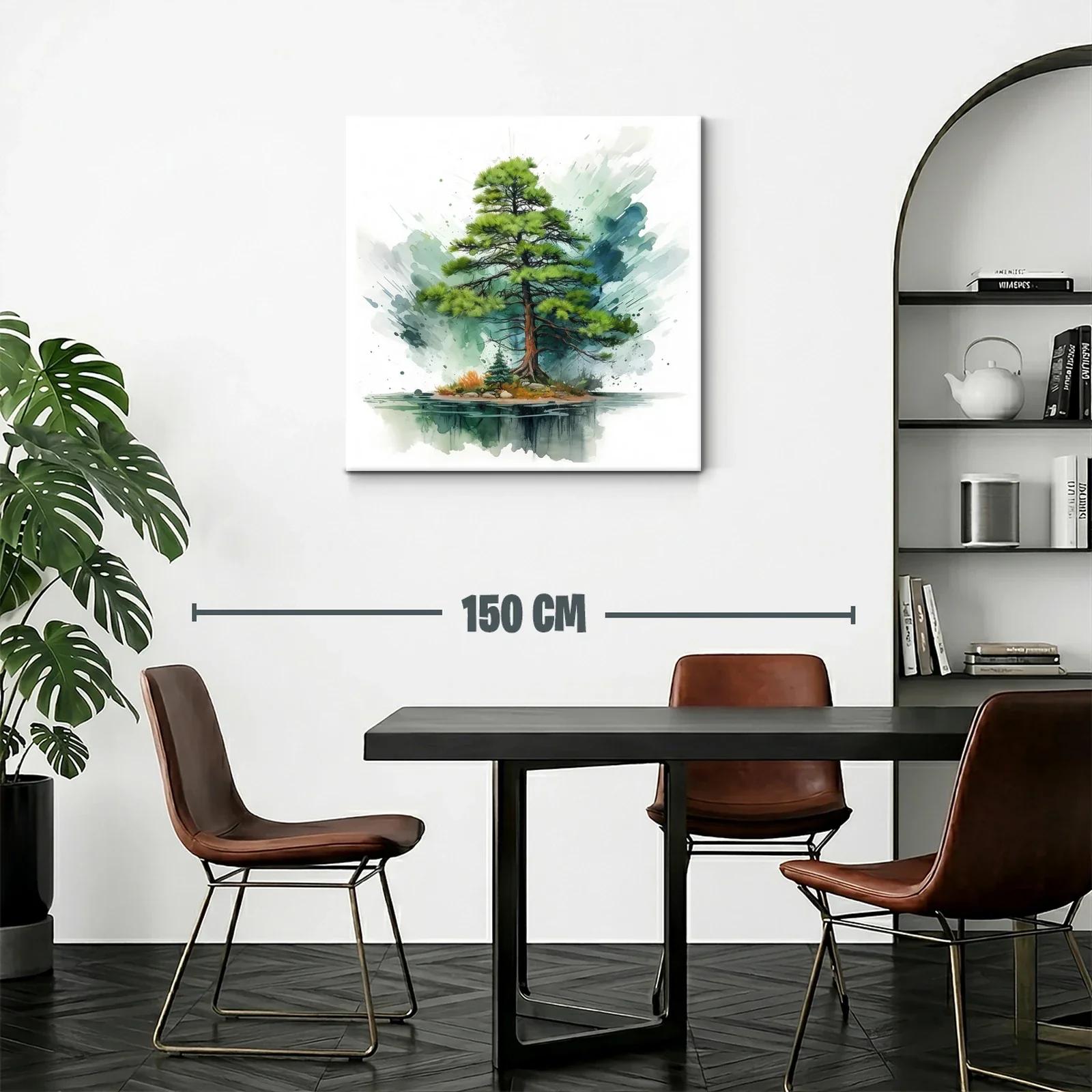Árbol solitario en isla con reflejo acuoso y tonos verdes — miniatura 2