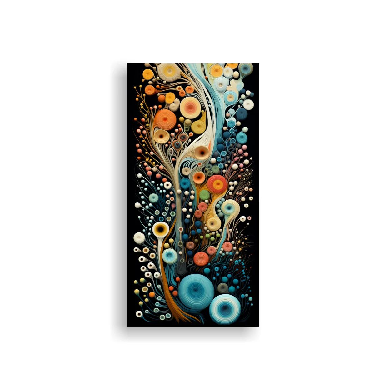Cuadro patrón abstracto de remolinos y círculos sobre fondo oscuro