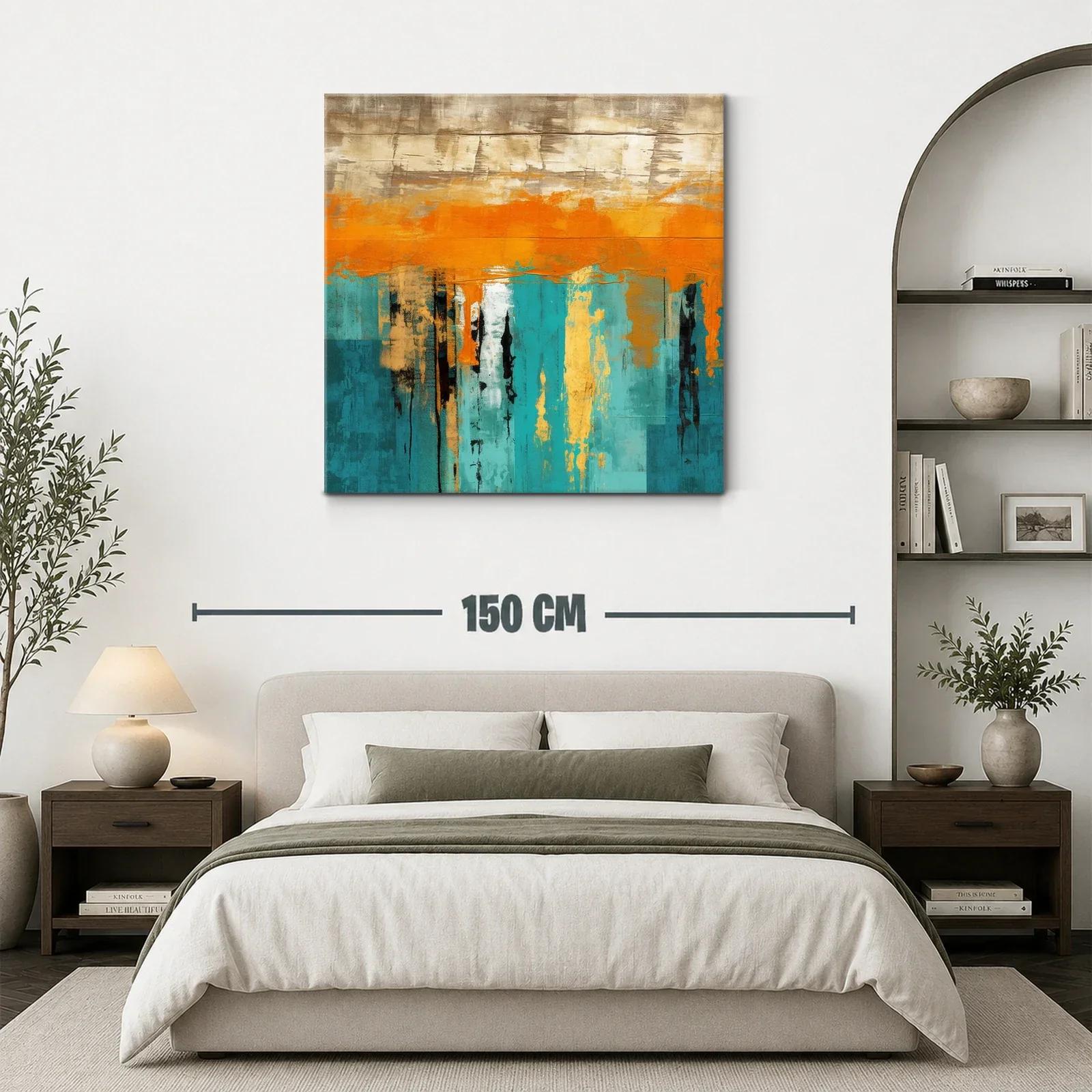 Cuadro abstracto con vibrantes tonos turquesa y naranja — miniatura 3