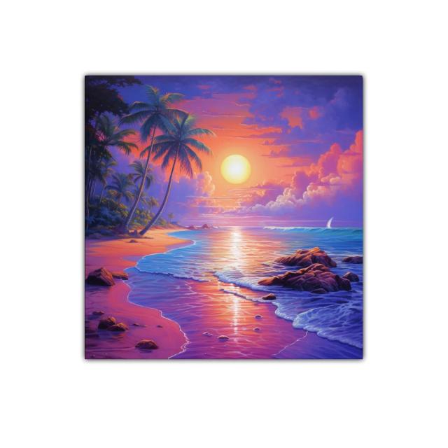 Tranquilo atardecer tropical con palmeras y mar calmado