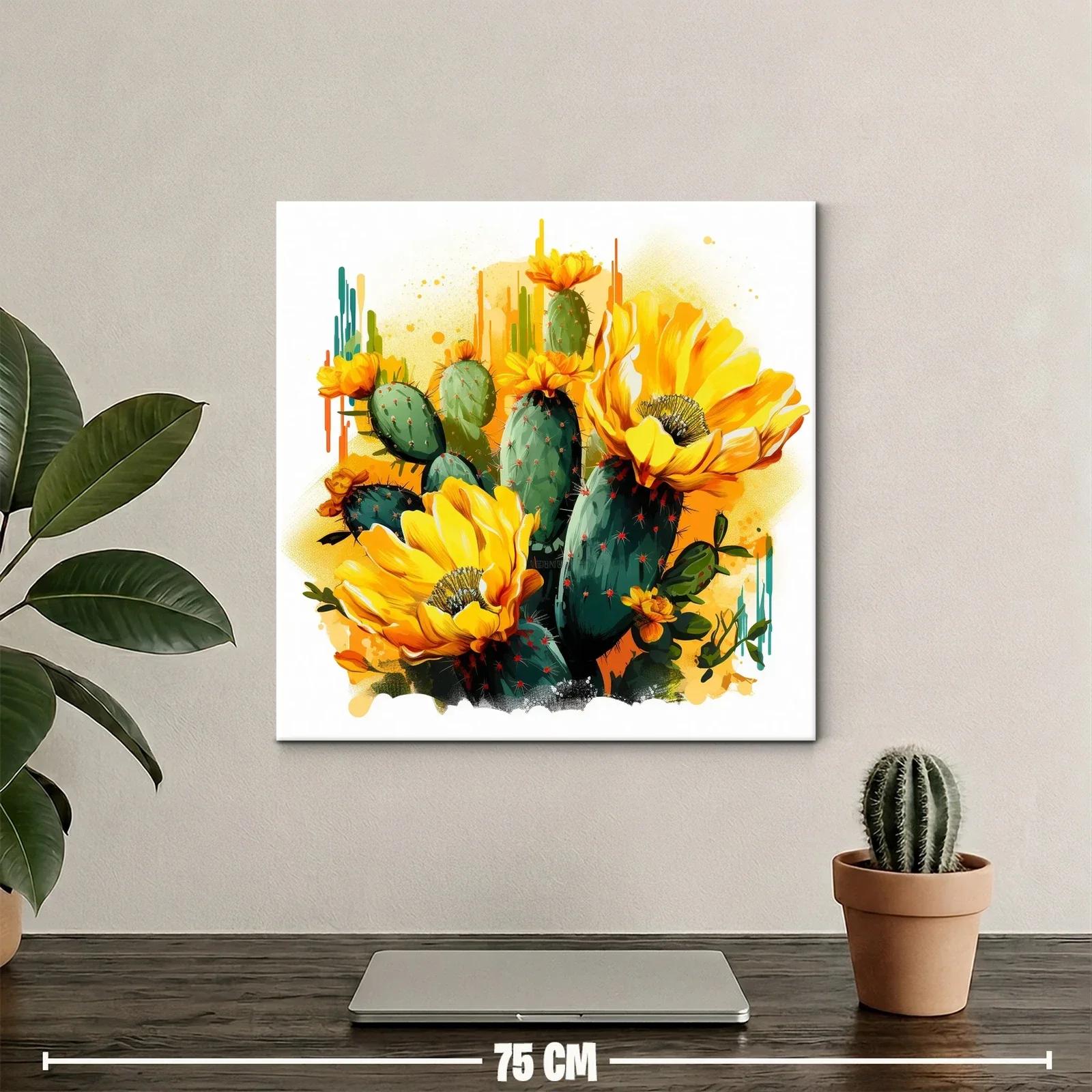 Vibrante composición de cactus en flor amarilla y verde — miniatura 2
