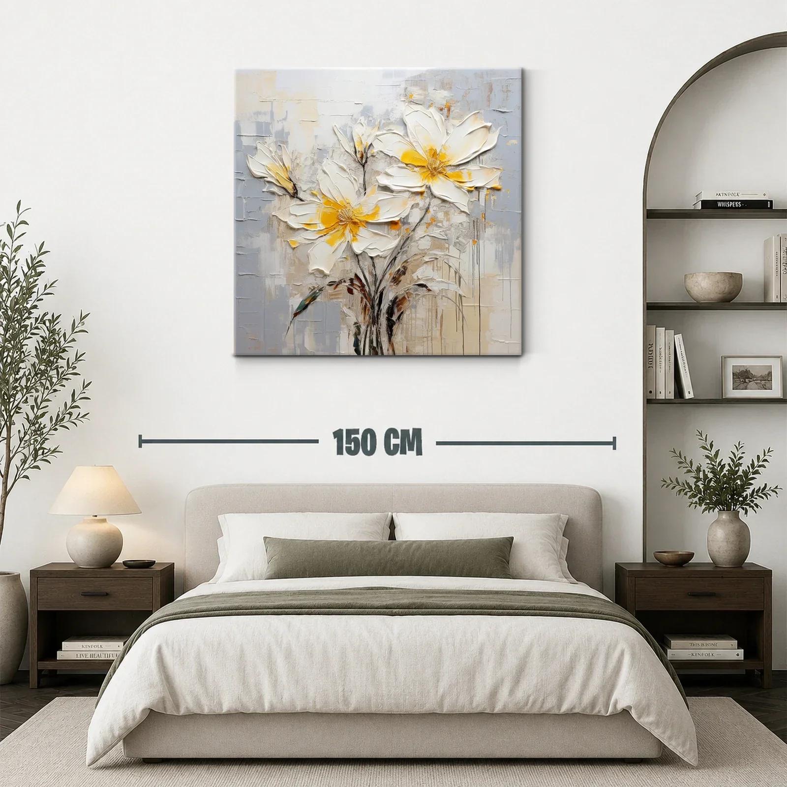 Flores blancas con toques amarillos sobre fondo neutro — miniatura 3