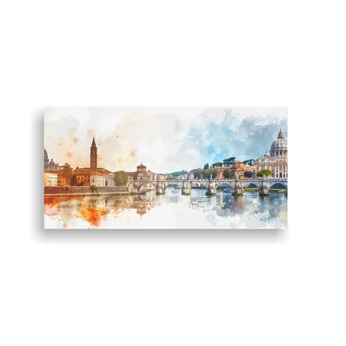 Cuadro paisaje urbano de Roma con gran cúpula y reflejo en el Tíber