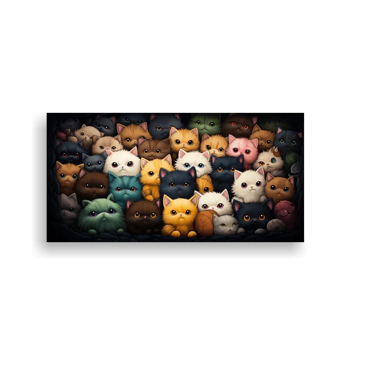 Cuadro grupo de gatos con caritas felinas compactas