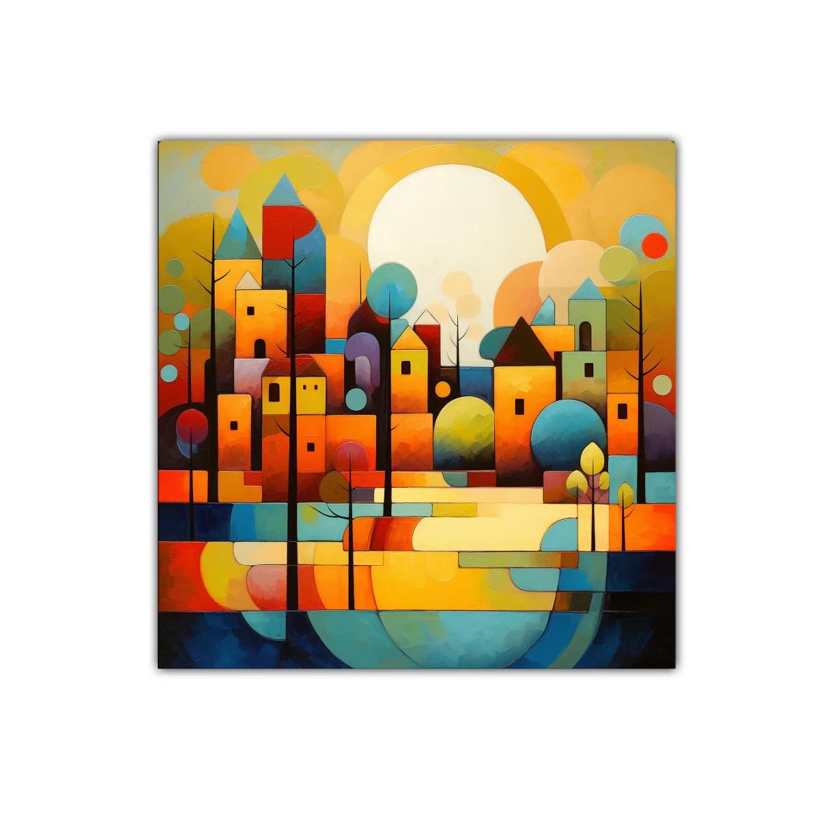 Cuadro moderno con paisaje urbano colorido y vibrante — miniatura 1