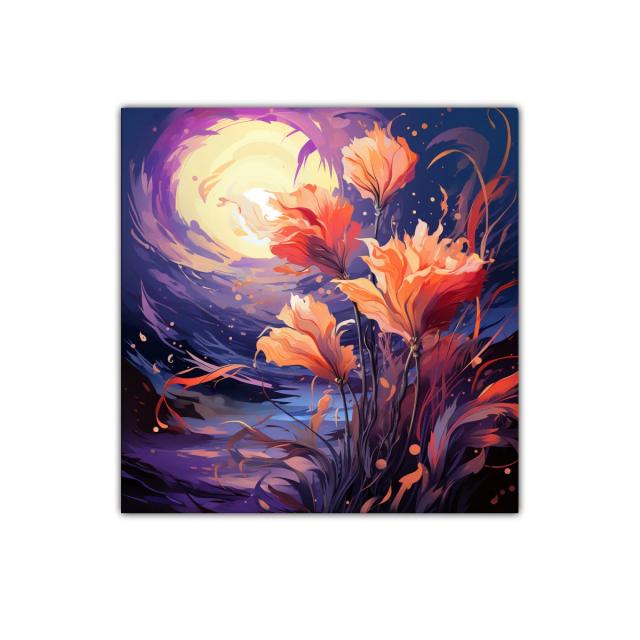 Flores vibrantes bajo un cielo nocturno iluminado