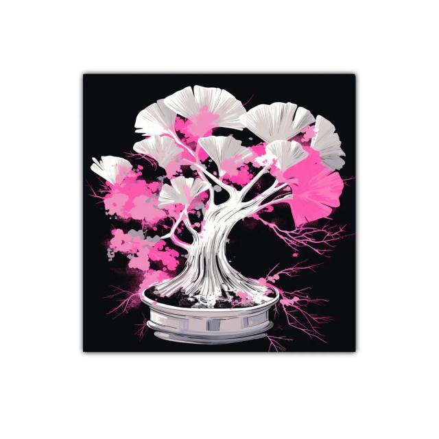 Cuadro Árbol Bonsái con Tonos Rosados y Blancos Vibrantes