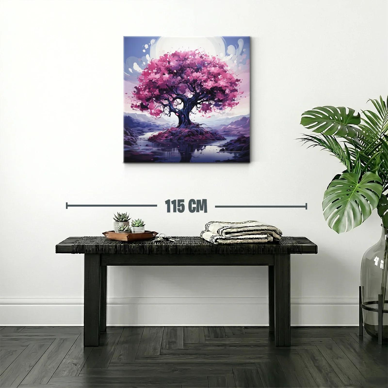 Árbol con flores rosas en paisaje sereno y reflexivo — miniatura 2
