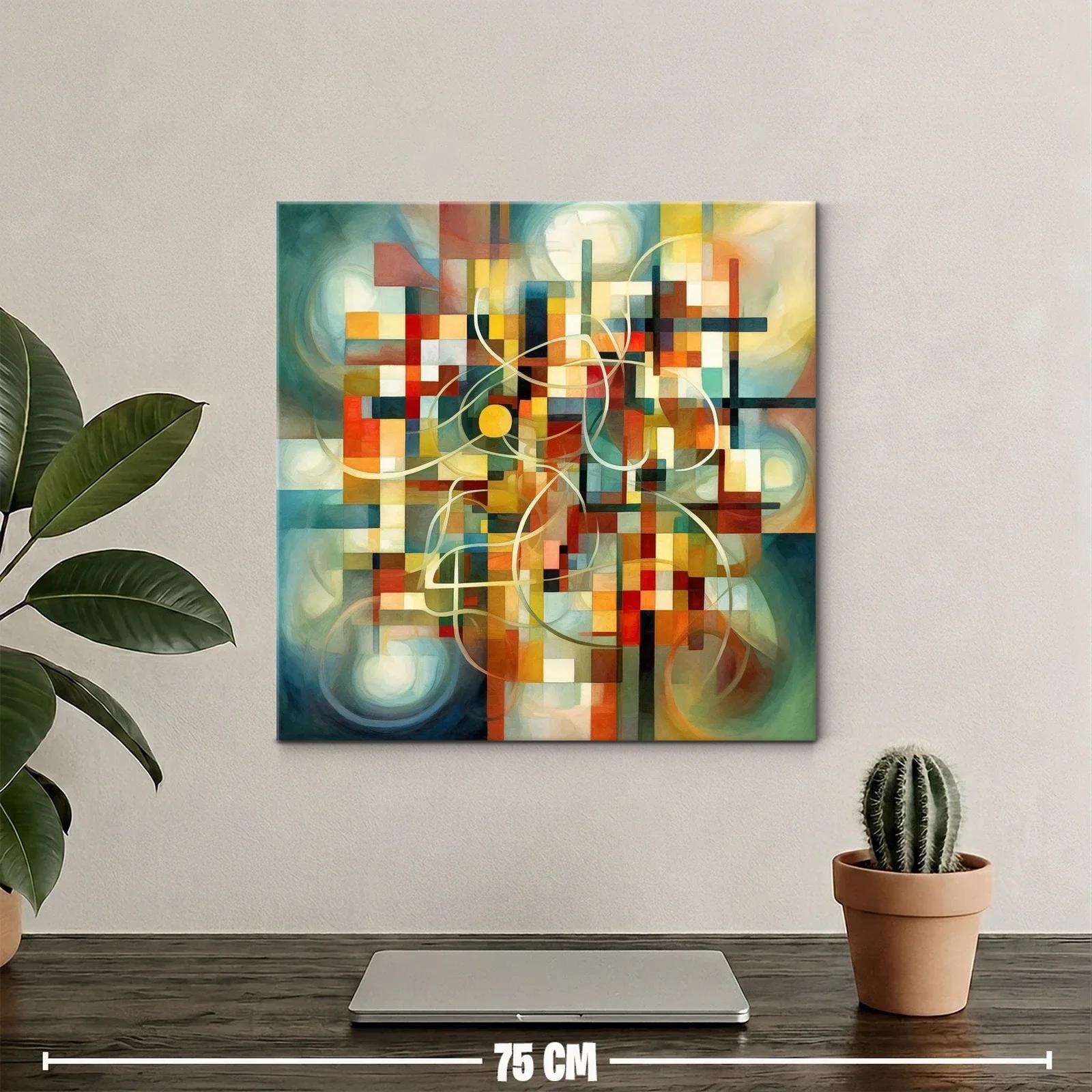 Cuadro abstracto con composición geométrica y trazos orgánicos — miniatura 2