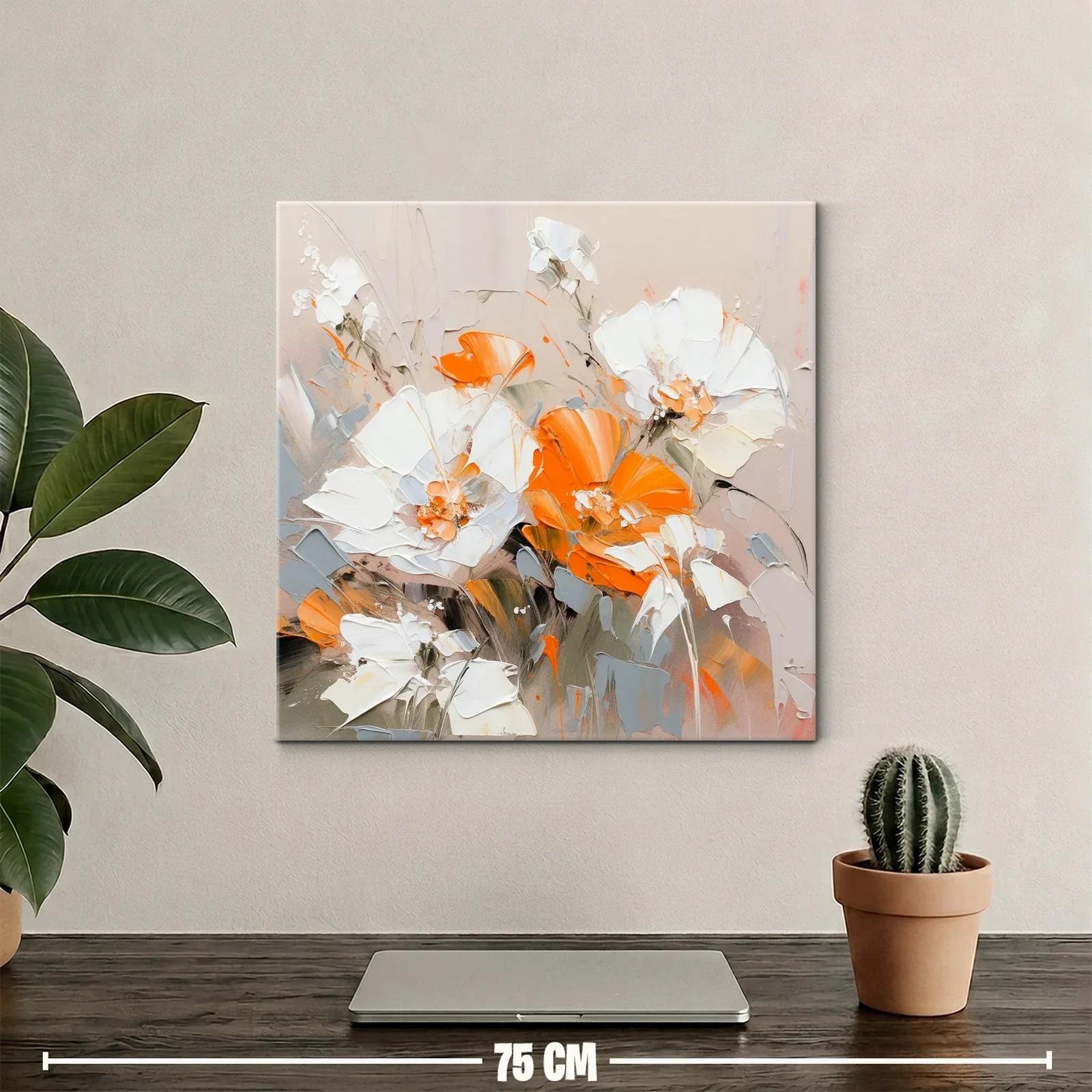 Cuadro floral con tonos cálidos y neutros para sala — miniatura 2