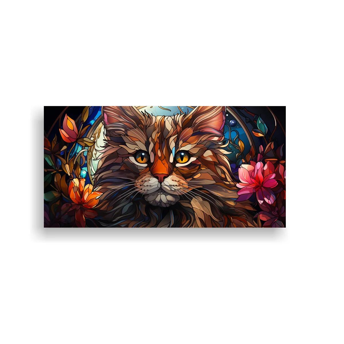 Cuadro gato atigrado de pelo largo con flores y follaje — imagen principal