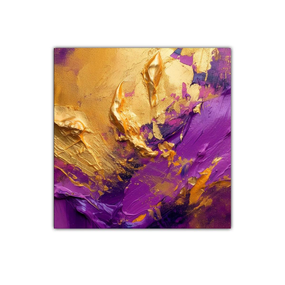 Cuadro abstracto vibrante en tonos morado y dorado