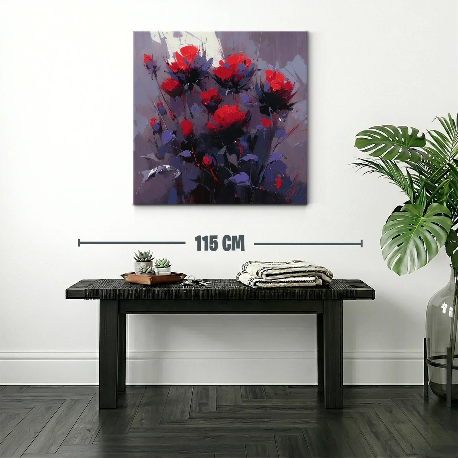 Cuadro moderno con flores rojas vibrantes y fondo gris — miniatura 2