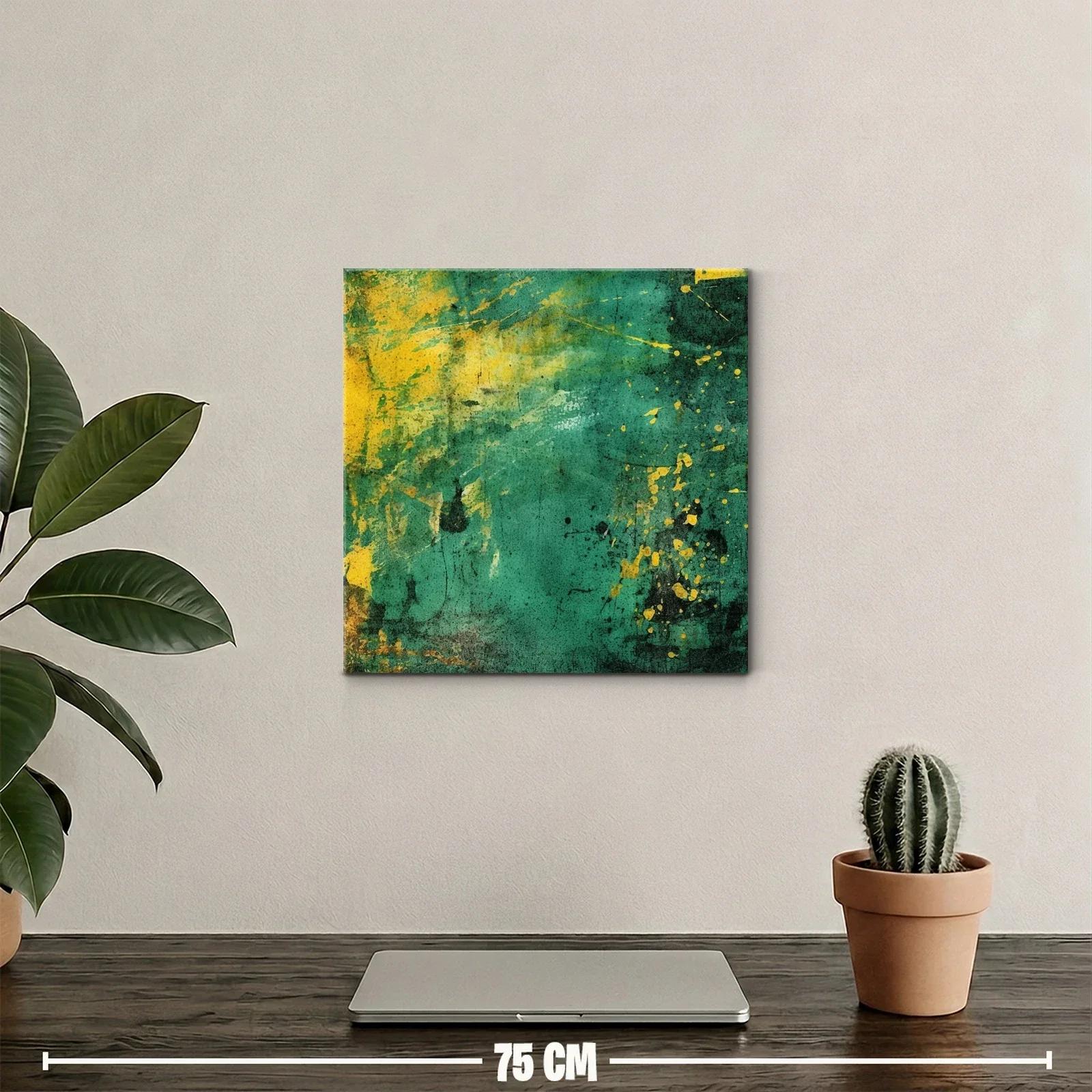 Cuadro abstracto en tonos verdes y amarillos vibrantes — miniatura 2