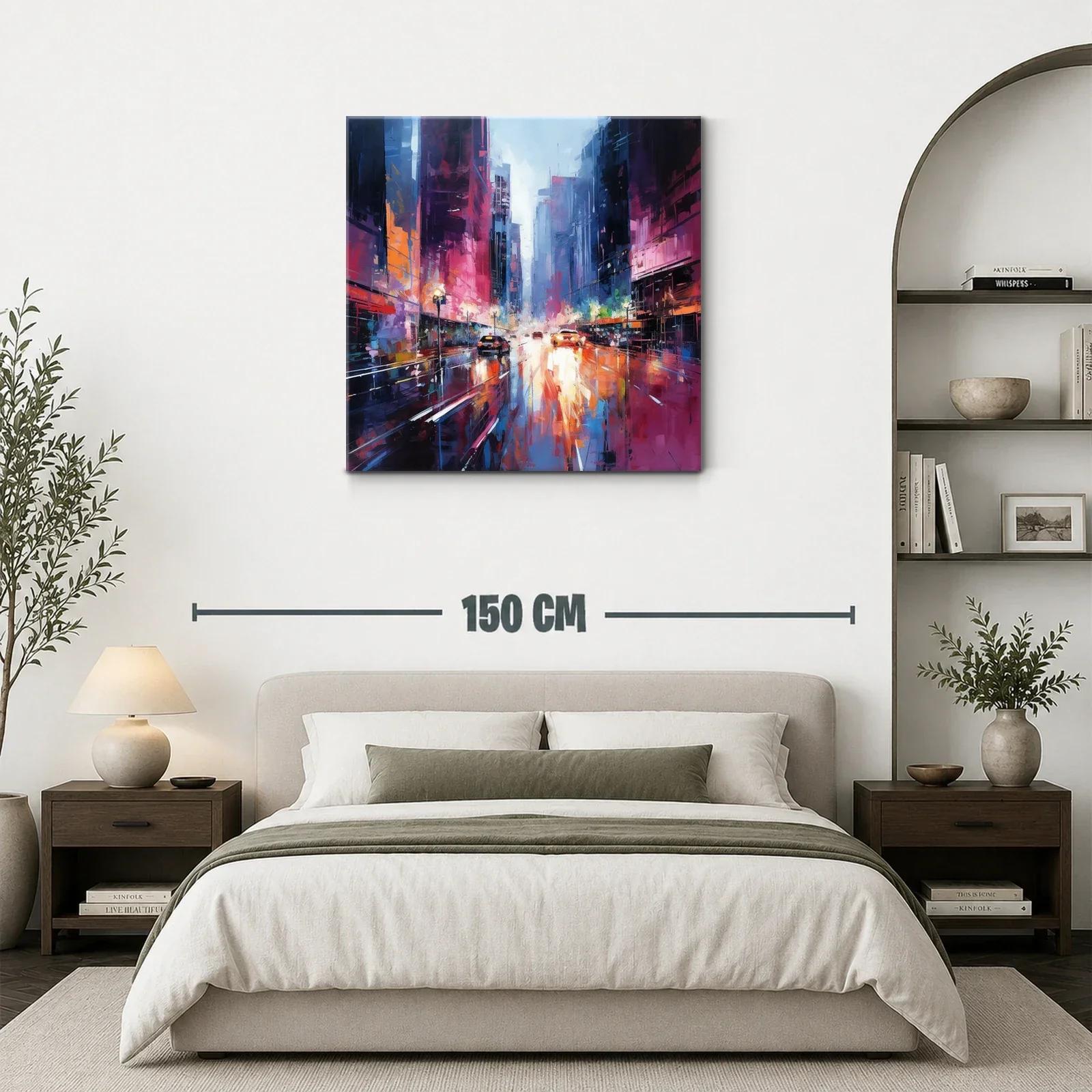 Ciudad vibrante al atardecer con reflejos intensos — miniatura 3