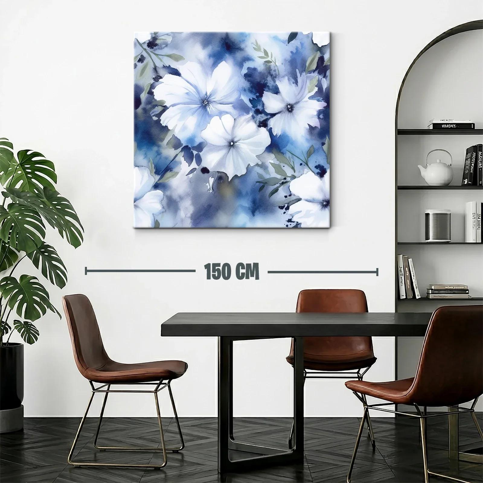 Flores blancas sobre fondo azul en acuarela delicada — miniatura 2