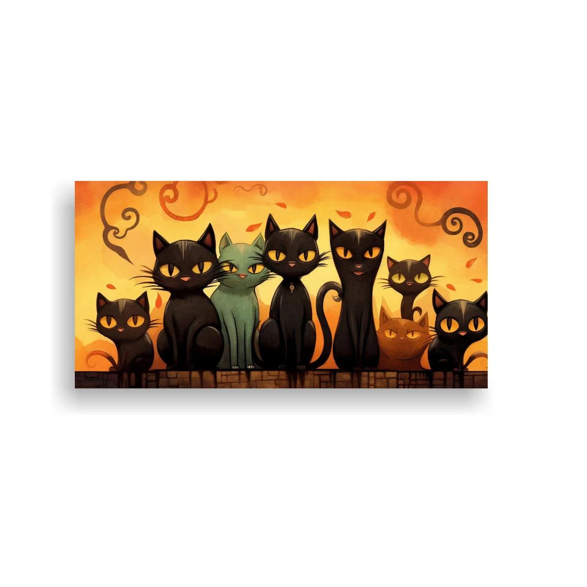 Cuadro grupo de gatos negros con ornamentos en espiral — imagen principal