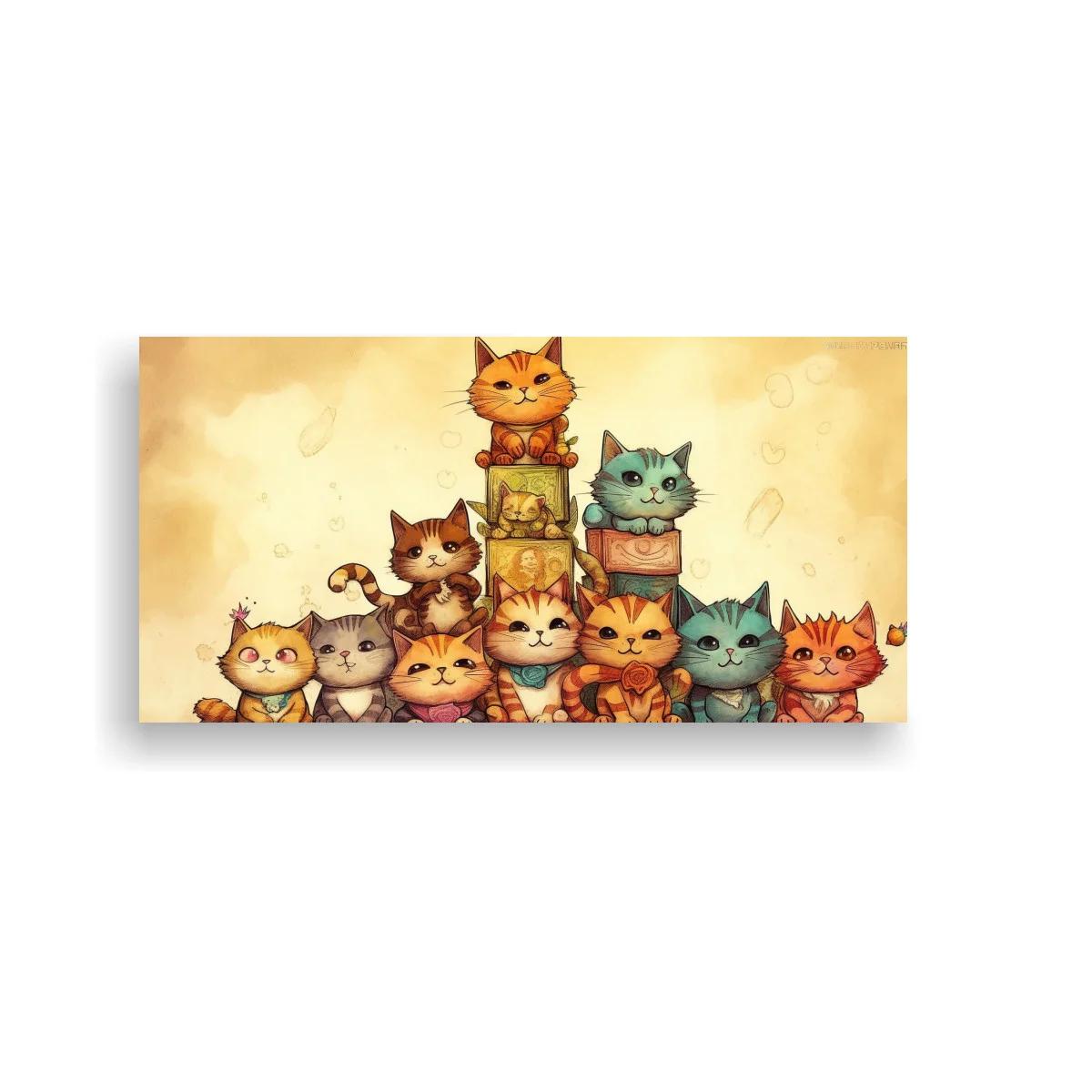 Cuadro grupo de gatitos apilados con mariposa