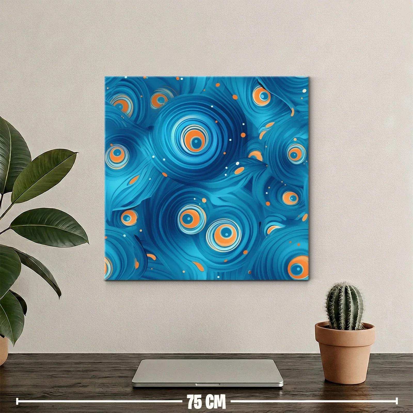 Cuadro abstracto en azules con detalles en naranja vibrante — miniatura 2