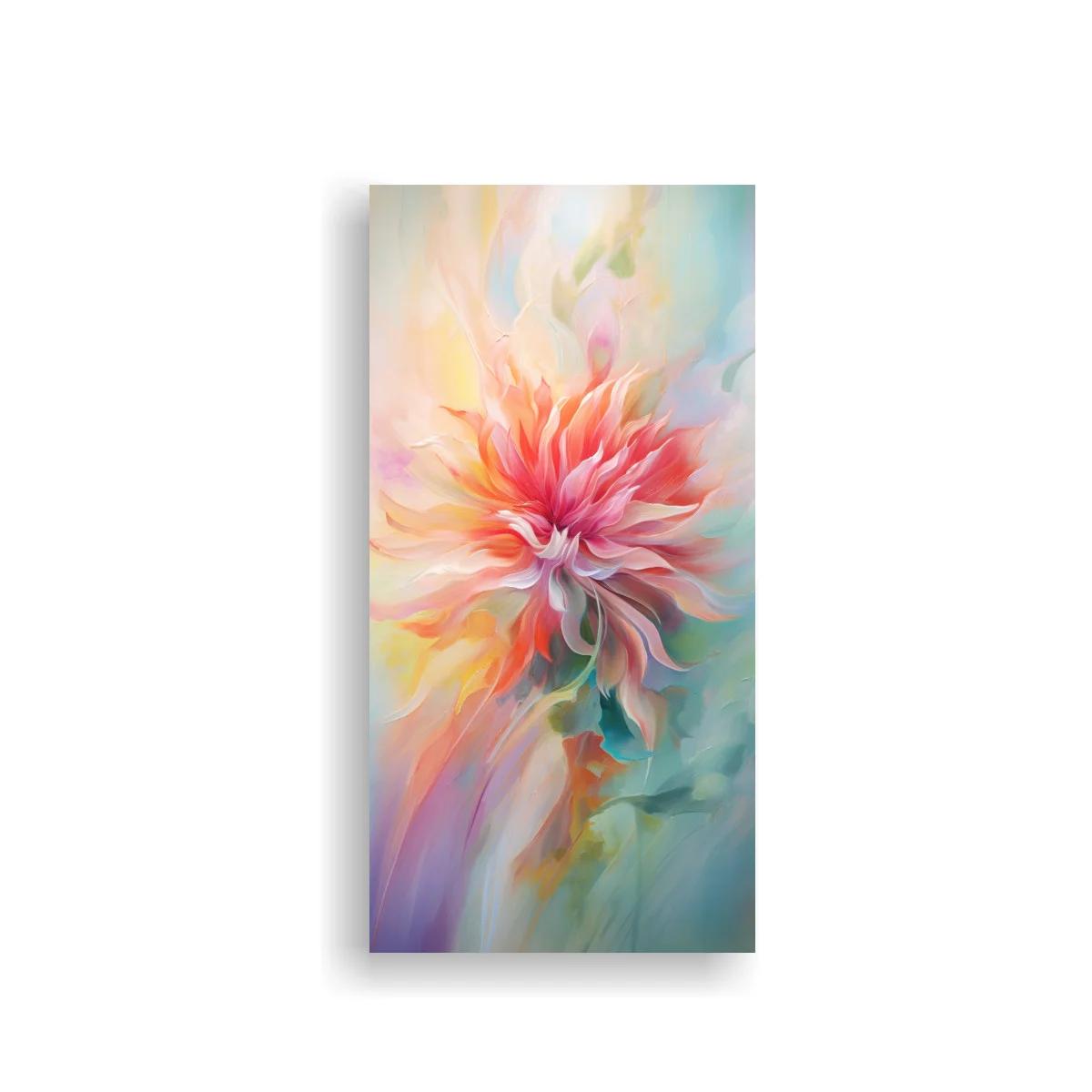 Cuadro dalia rosa con pétalos abiertos y fondo pastel