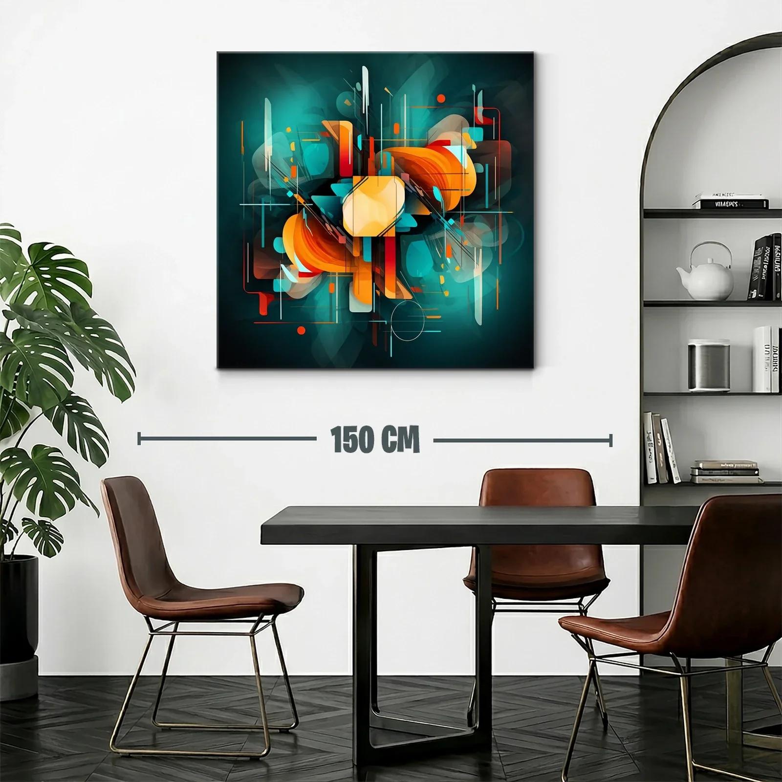Composición abstracta en tonos turquesa y naranja vibrante — miniatura 2