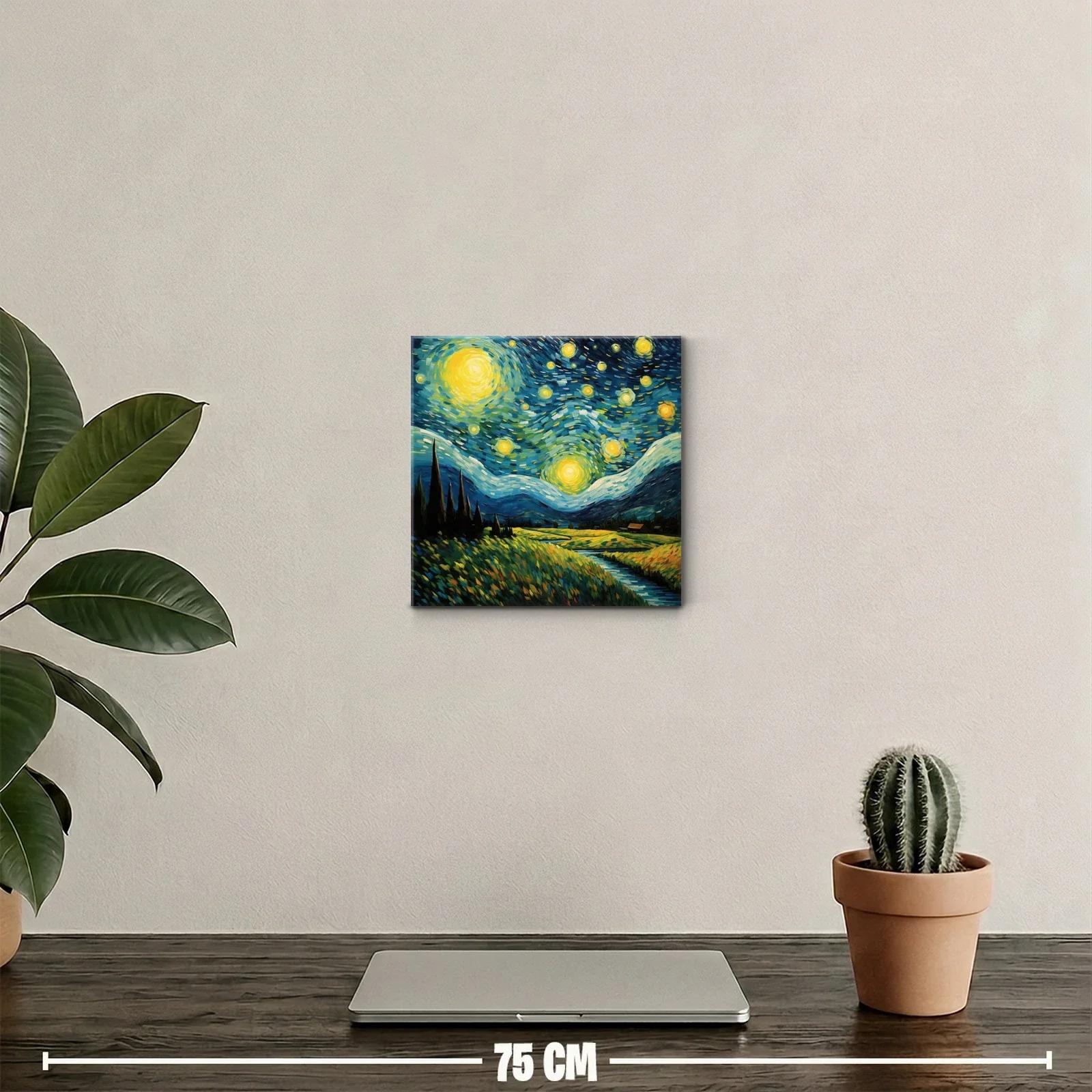 Paisaje nocturno vibrante con cielo estrellado y campo iluminado — miniatura 2