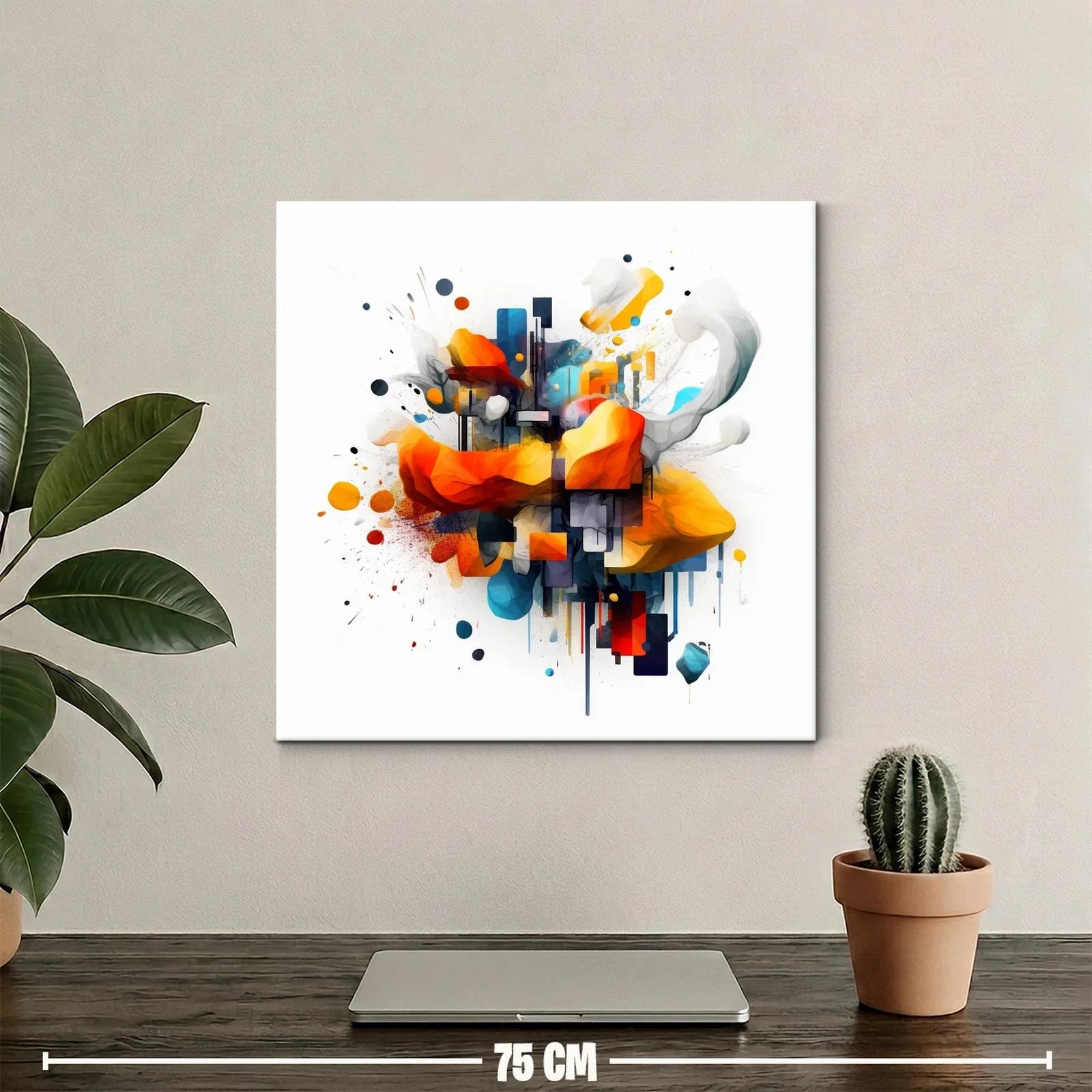 Cuadro abstracto con formas vibrantes en tonos cálidos y fríos — miniatura 2
