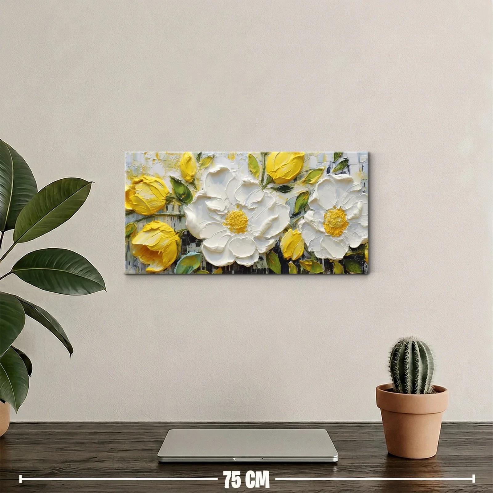 Cuadro rosas blancas y amarillas con pinceladas en relieve — miniatura 2
