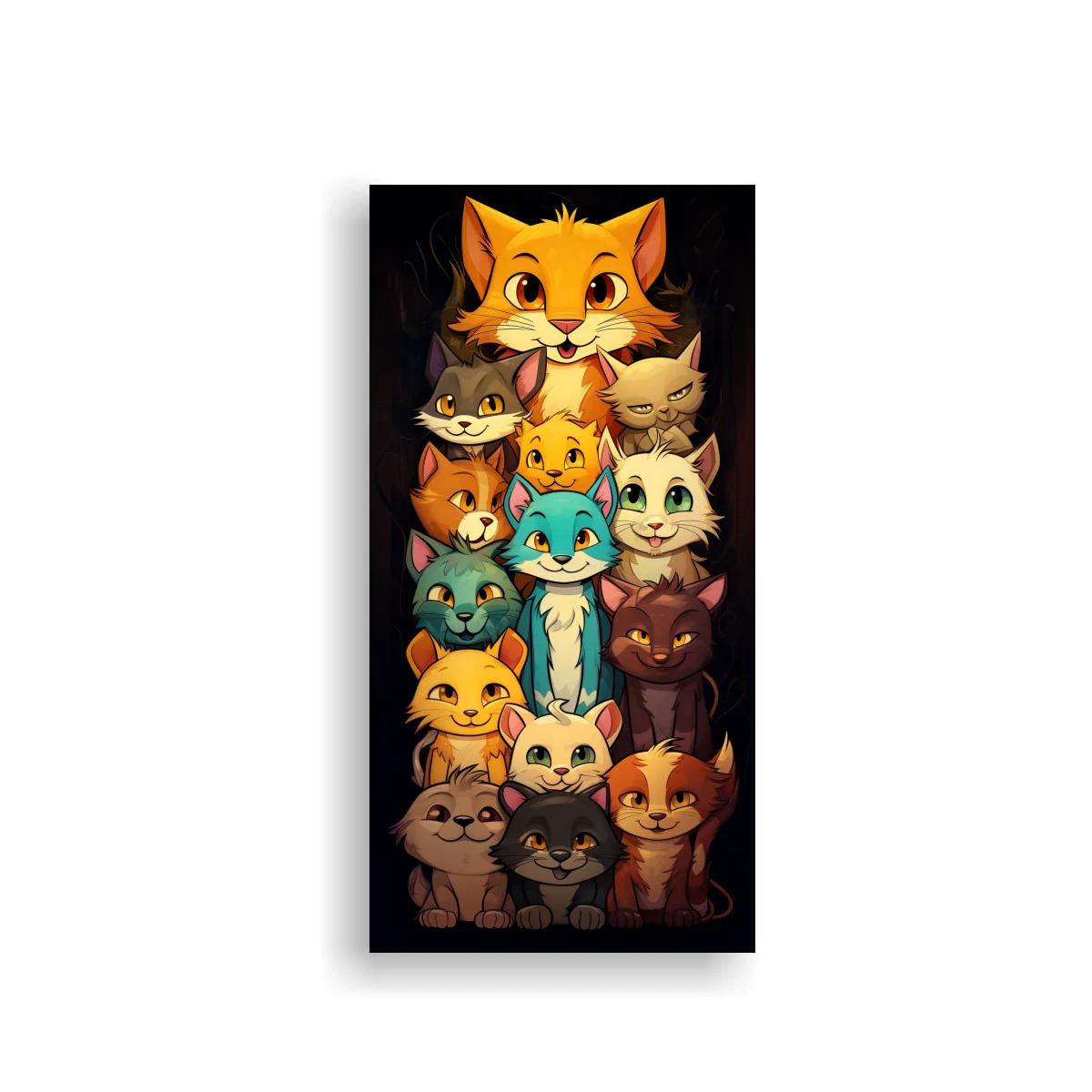 Cuadro grupo de gatos apilados con fondo oscuro