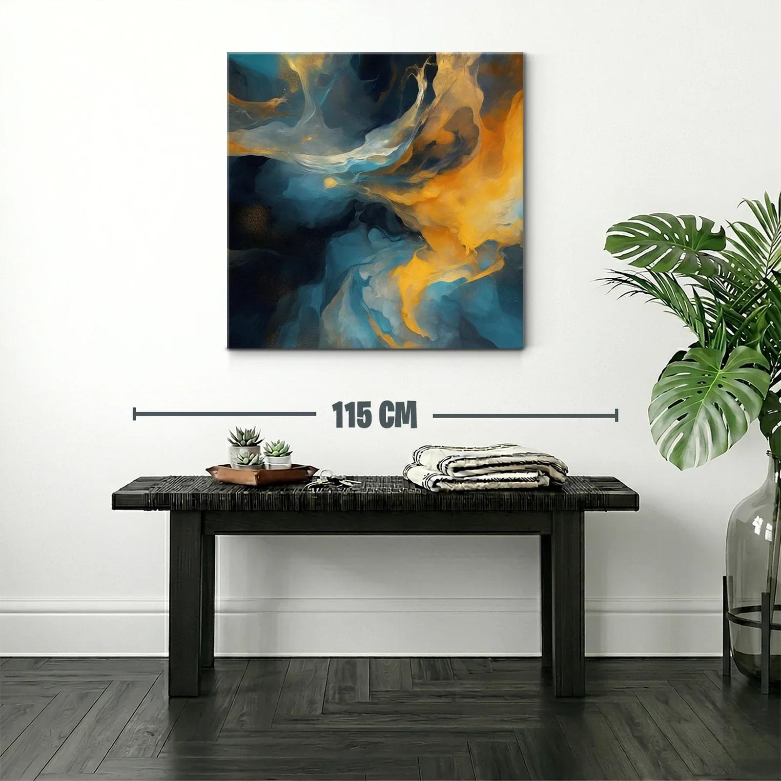 Cuadro abstracto con tonos azules y dorados vibrantes — miniatura 2