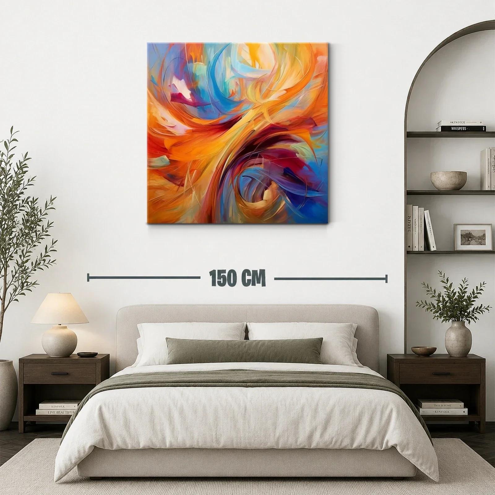 Cuadro abstracto vibrante con tonos cálidos y fríos — miniatura 3