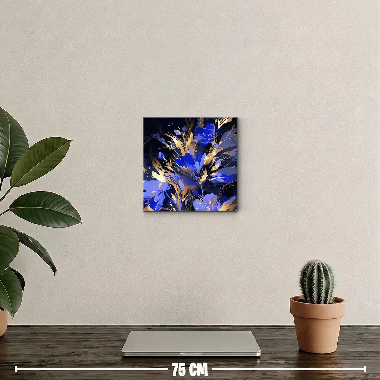 Elegancia floral en tonos azules y dorados vibrantes — miniatura 2