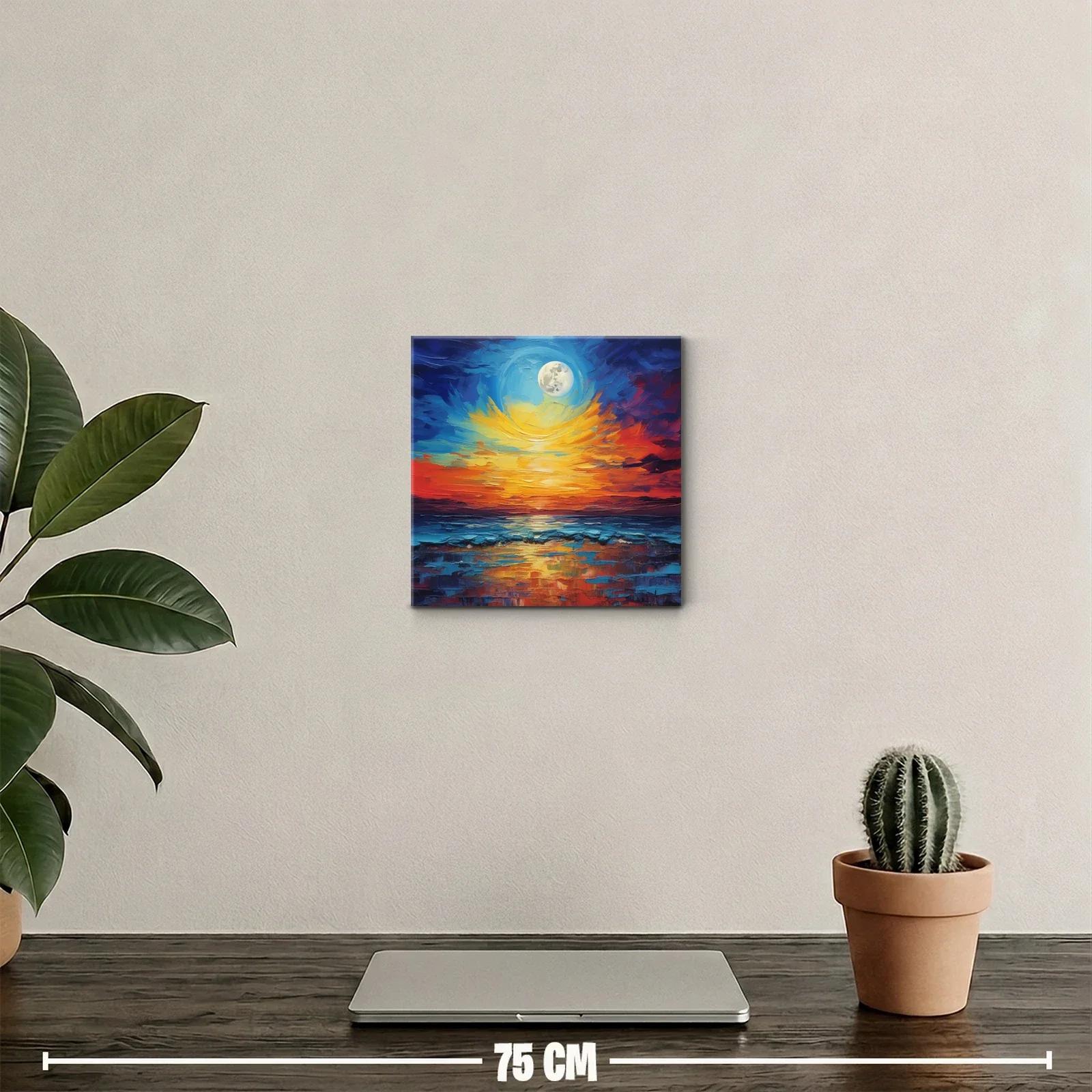 Atardecer vinculado con luna llena sobre el mar en colores vivos — miniatura 2