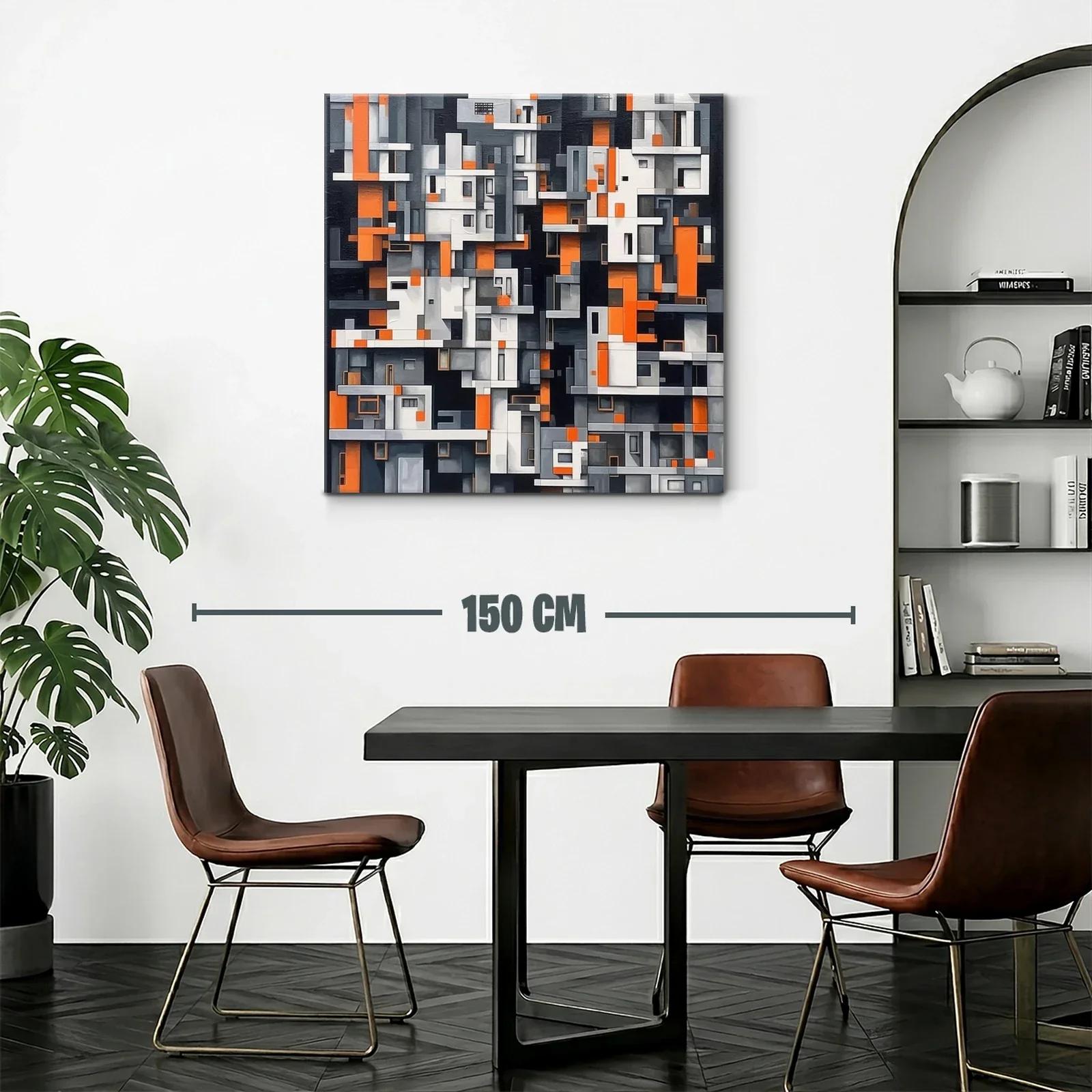 Cuadro abstracto con diseño geométrico en tonos naranja y gris — miniatura 2