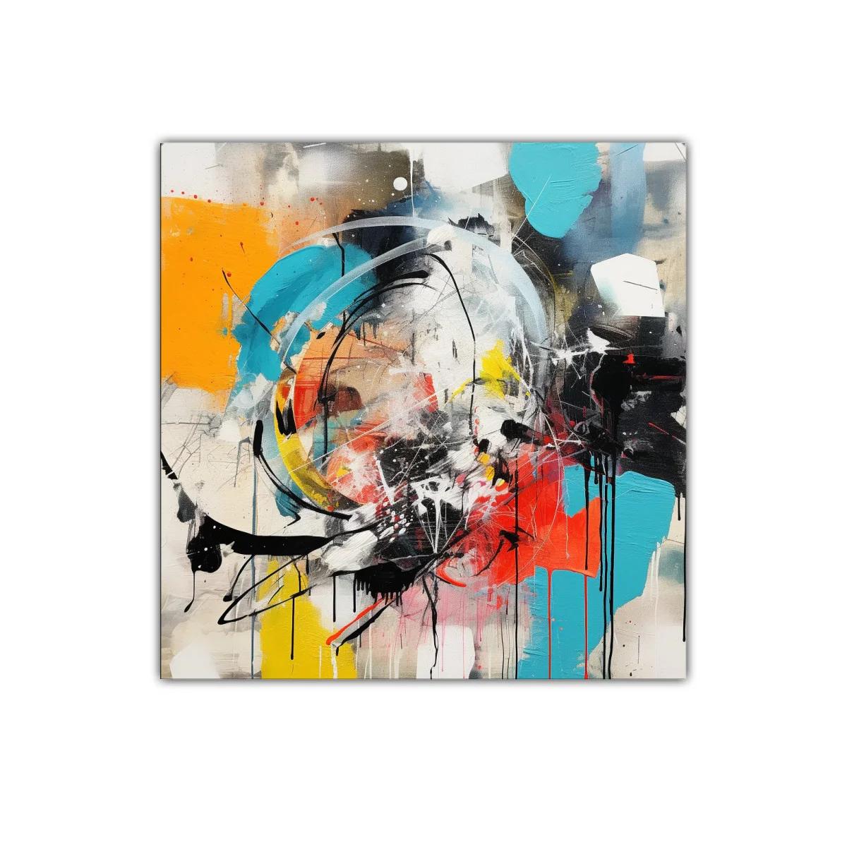 Cuadro abstracto con vibrantes formas y colores intensos