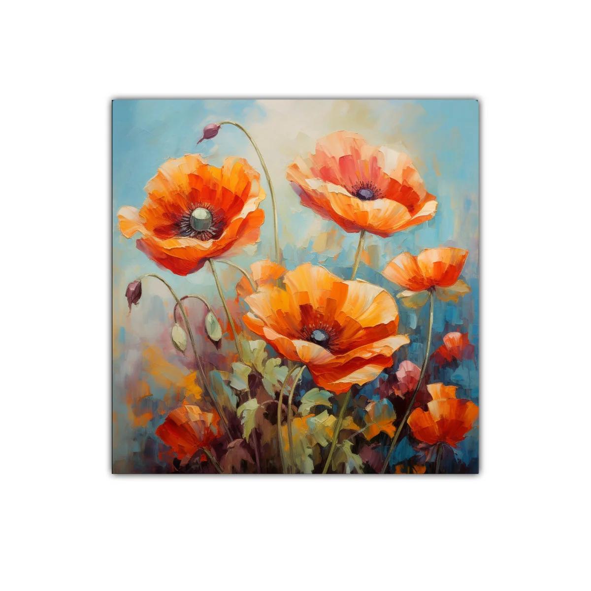 Cuadro decorativo con flores de amapola vibrantes y coloridas