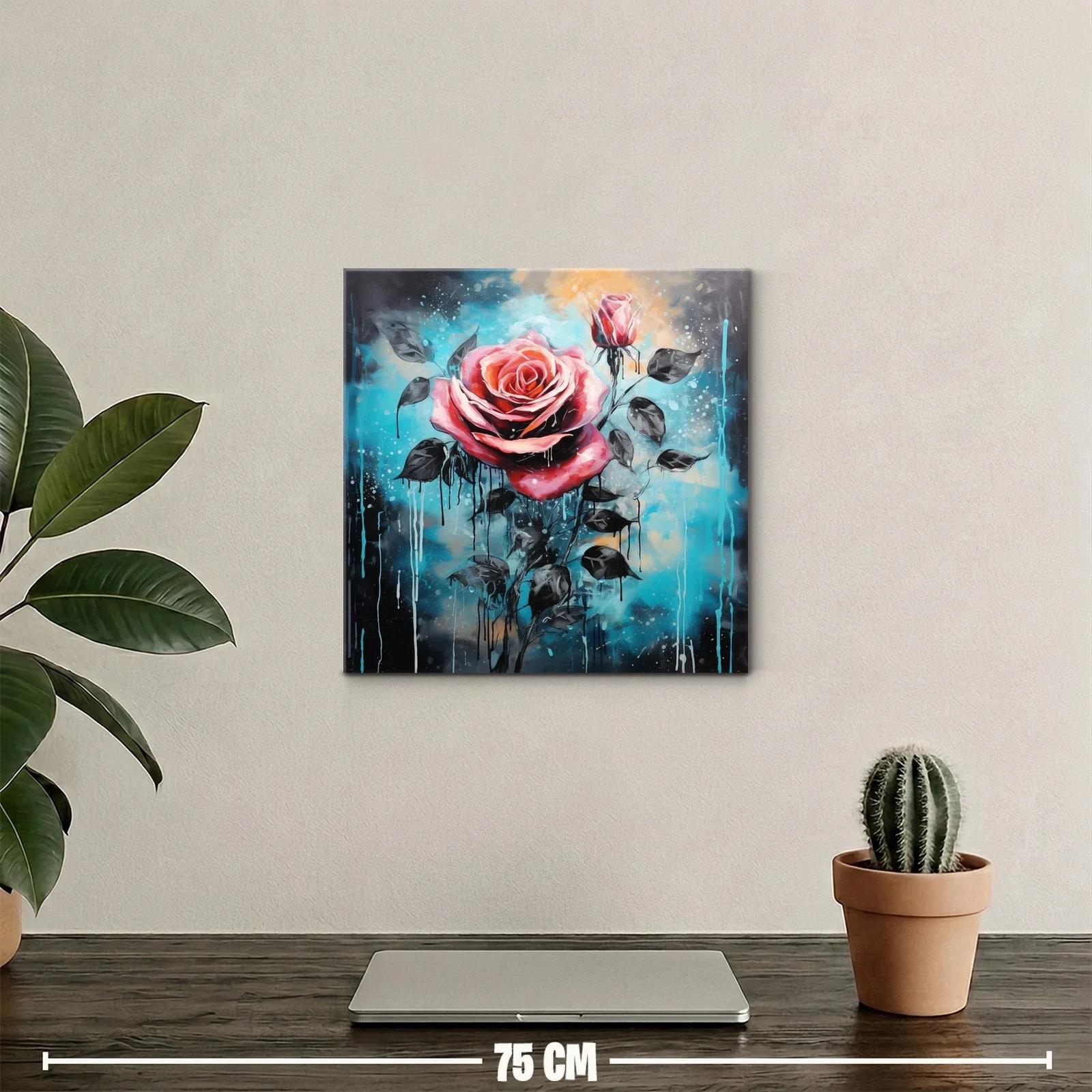 Rosa vibrante con fondo azul y detalles en negro — miniatura 2