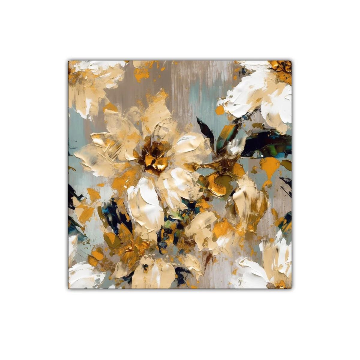 Cuadro decorativo con flores en tonos dorados y beige — imagen principal
