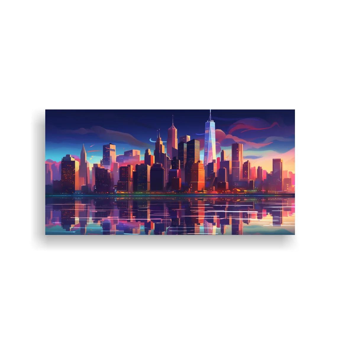 Cuadro skyline de ciudad con reflejo panorámico