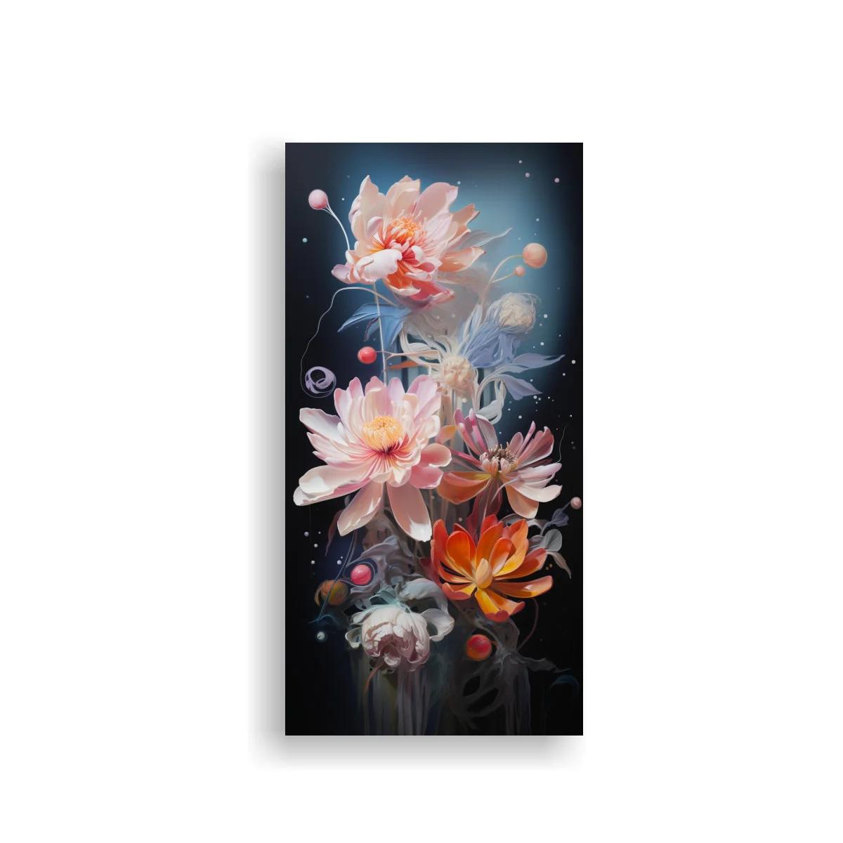 Cuadro ramo de peonías y flores de loto con esferas luminosas — imagen principal
