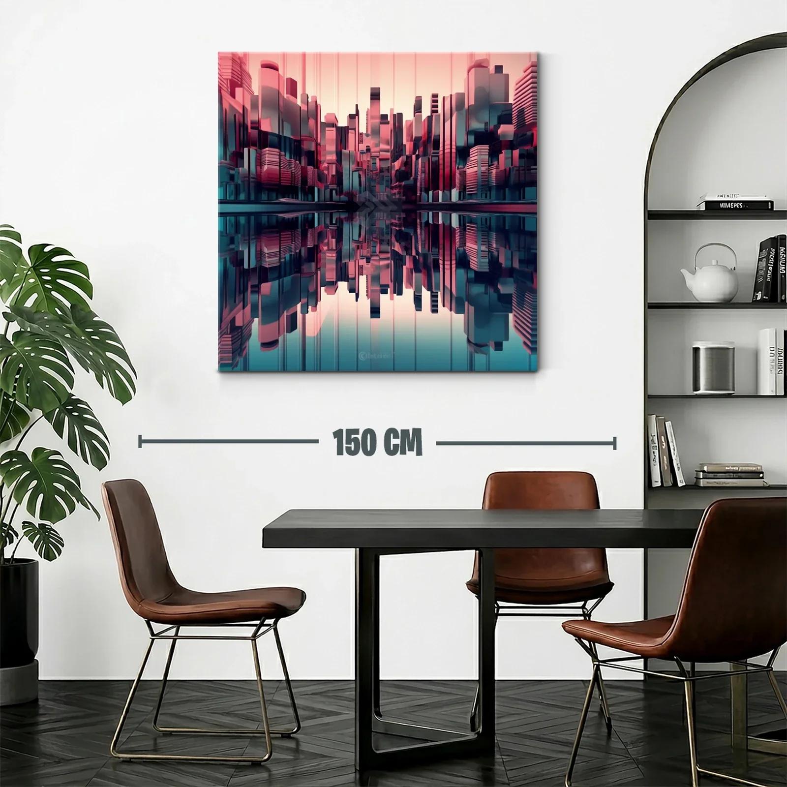 Ciudad futurista reflejada en tonos rosa y azul oscuro — miniatura 2