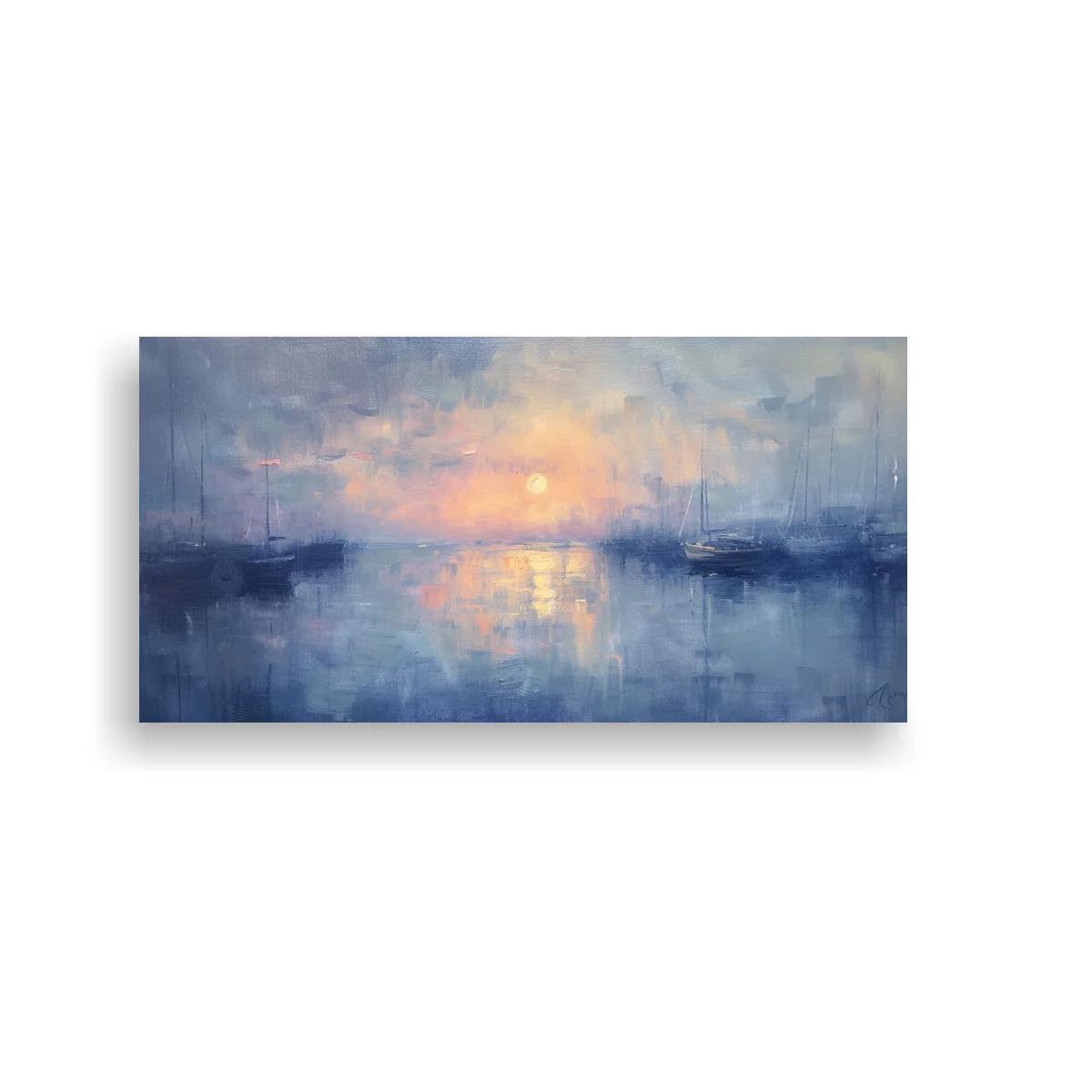 Cuadro veleros al atardecer con sol bajo y bruma — imagen principal