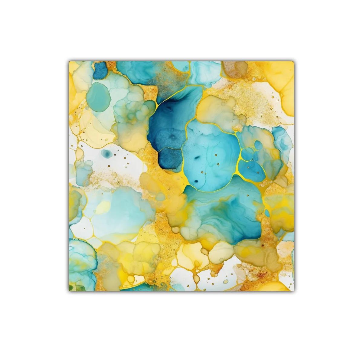 Cuadro abstracto en tonos turquesa y dorados vibrantes — miniatura 1