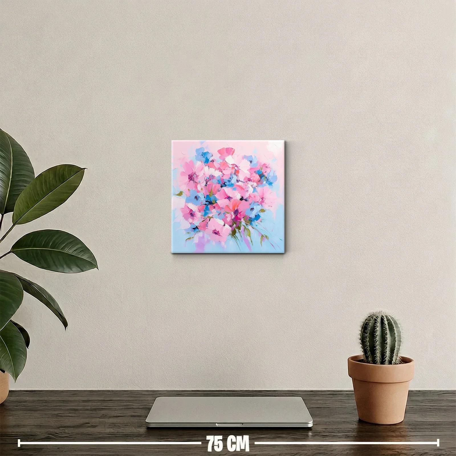 Cuadro floral en tonos rosas y azules vibrantes — miniatura 2